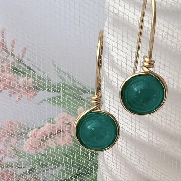 TEAL and Silver Wire Wrapped Minimalist Earrings - Picture 3 of 16